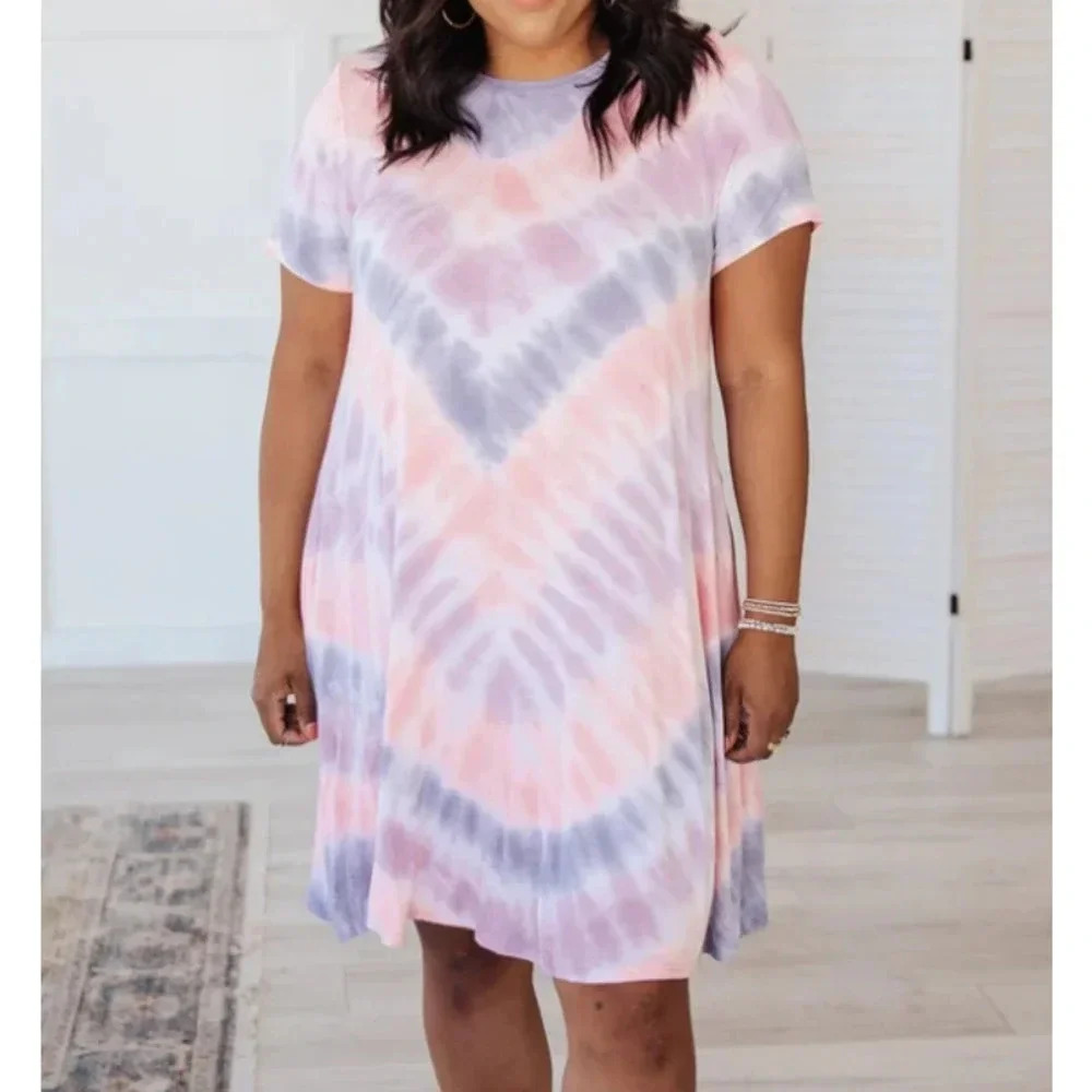 NWOT FSL Apparel Go To Girly Girl T-Shirt Dress Crewneck Tie Dye Purple Pink S